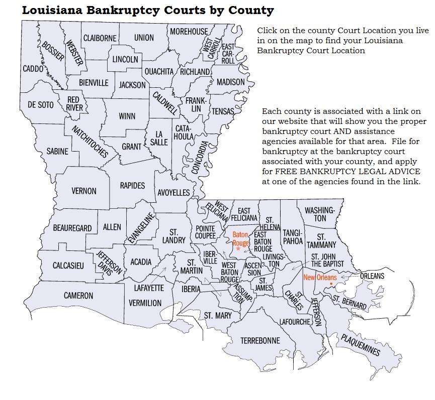 Find out which Louisiana bankruptcy court is assigned to which County with EZBankruptcyForms.com.