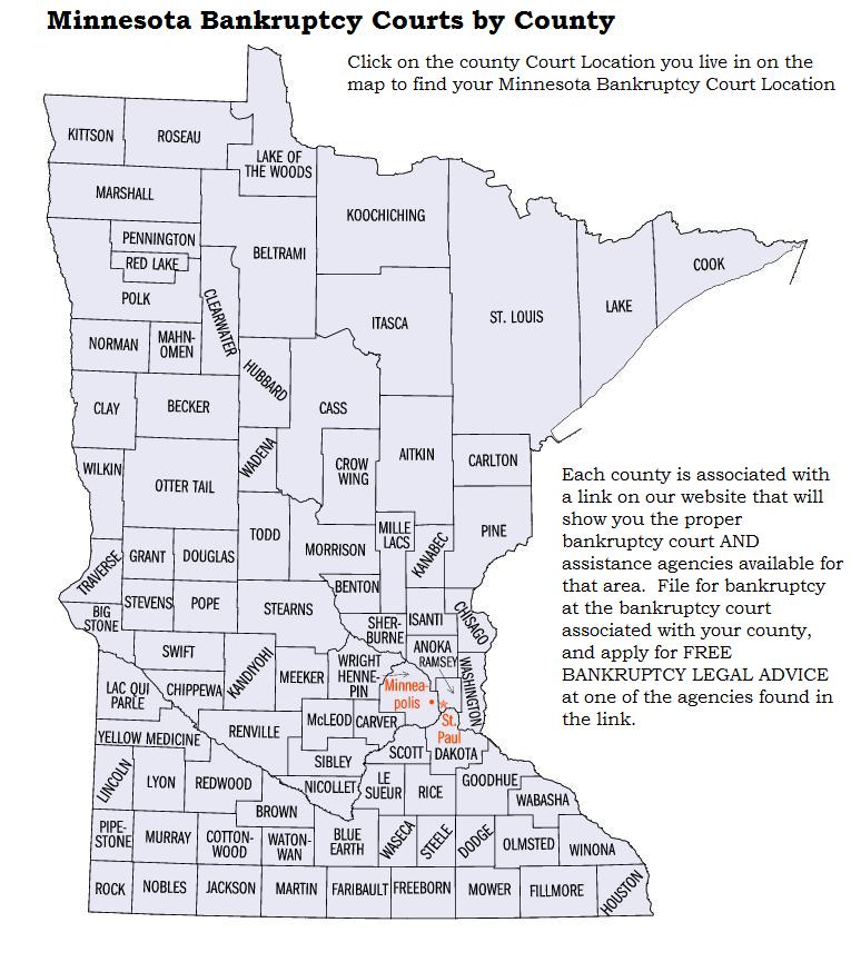 Find out which Minnesota bankruptcy court is assigned to which County with EZBankruptcyForms.com.
