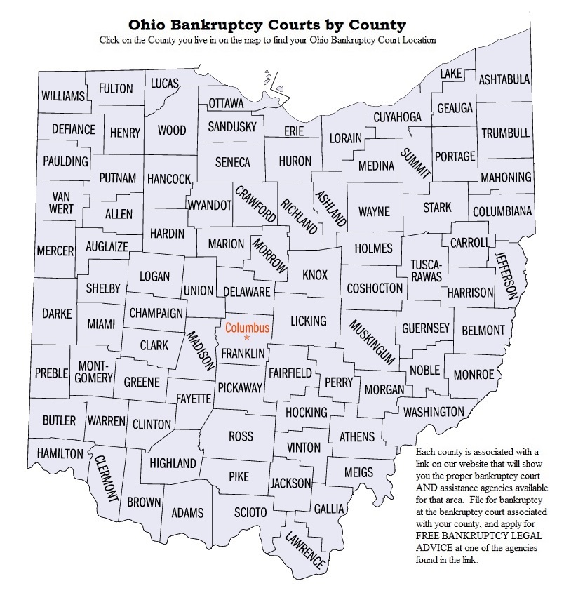 Find out which Ohio bankruptcy court is assigned to which County with EZBankruptcyForms.com