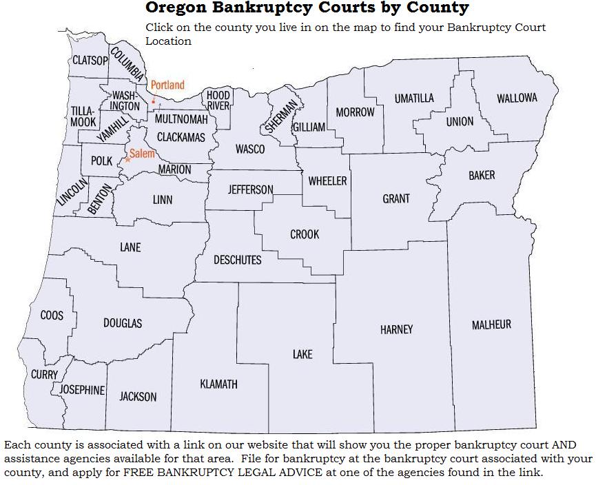 Find out which Oregon bankruptcy court is assigned to which County with EZBankruptcyForms.com