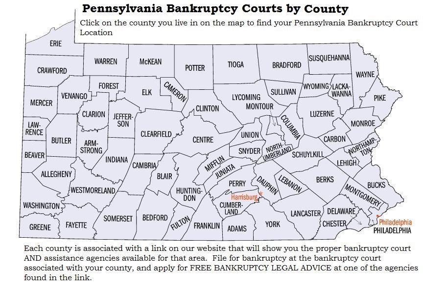 Find out which Pennsylvania bankruptcy court is 

assigned to which County with EZBankruptcyForms.com