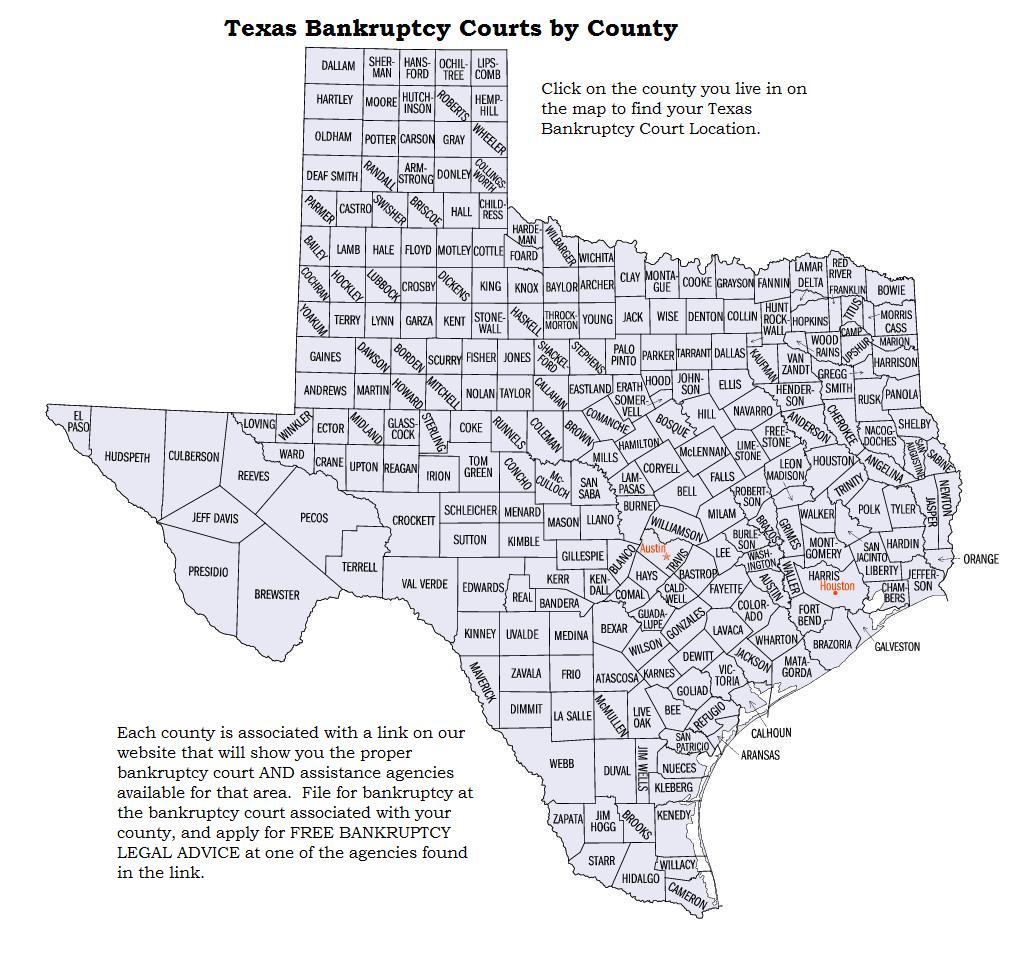 Find out which Texas bankruptcy court is assigned to which County with EZBankruptcyForms.com.