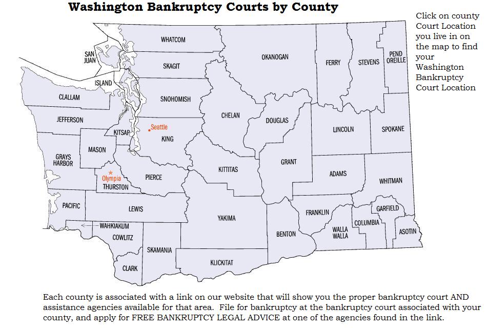 Find out which Washington bankruptcy court is assigned to which County with EZBankruptcyForms.com.