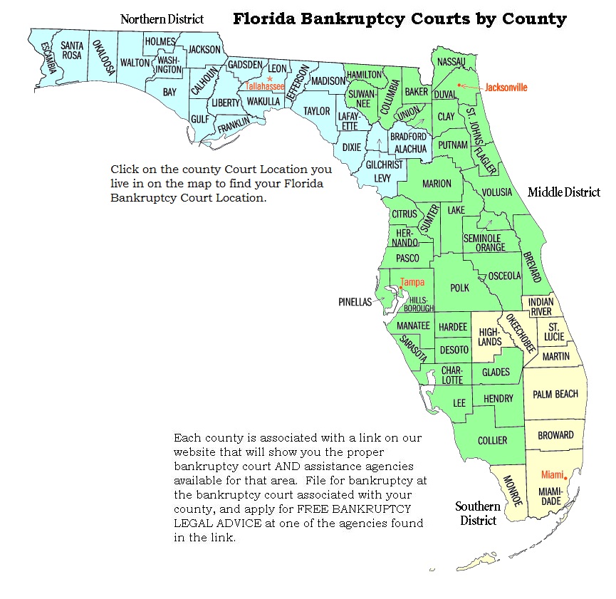 Find out which Florida bankruptcy court is assigned to which County with EZBankruptcyForms.com.