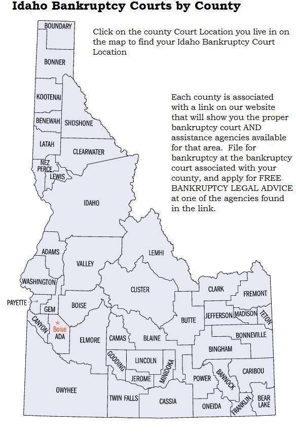 Find out which Idaho bankruptcy court is assigned to which County with EZBankruptcyForms.com.