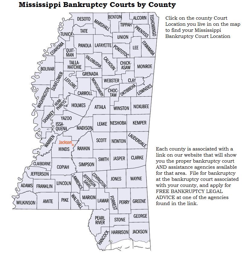 Find out which Mississippi bankruptcy court is assigned to which County with EZBankruptcyForms.com.