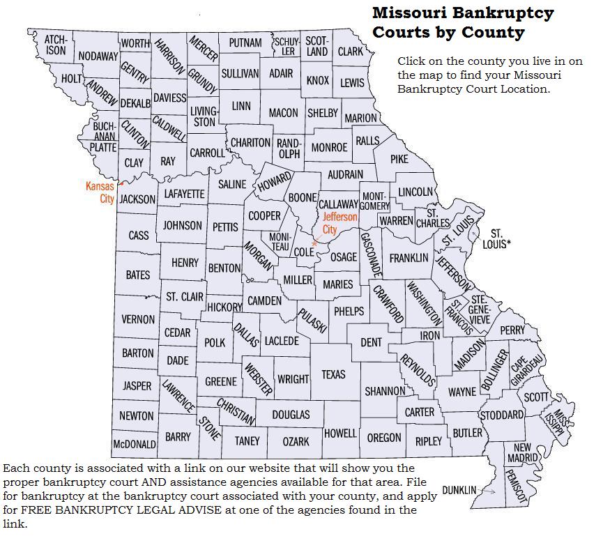 Find out which Missouri bankruptcy court is assigned to which County with EZBankruptcyForms.com.